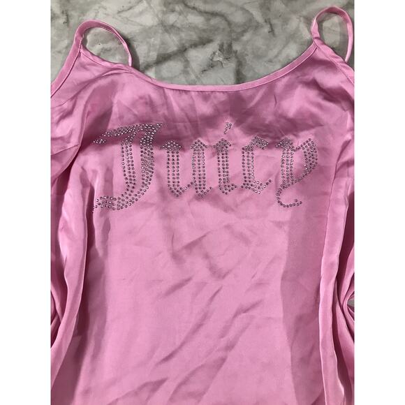 VINTAGE Y2K JUICY COUTURE Satin Pink Sleepwear Top Large Club Party Bedazzled - Picture 4 of 6